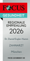 Siegel: FOCUS Gesundheit - Regionale Empfehlung 2025 - Zahnarzt München